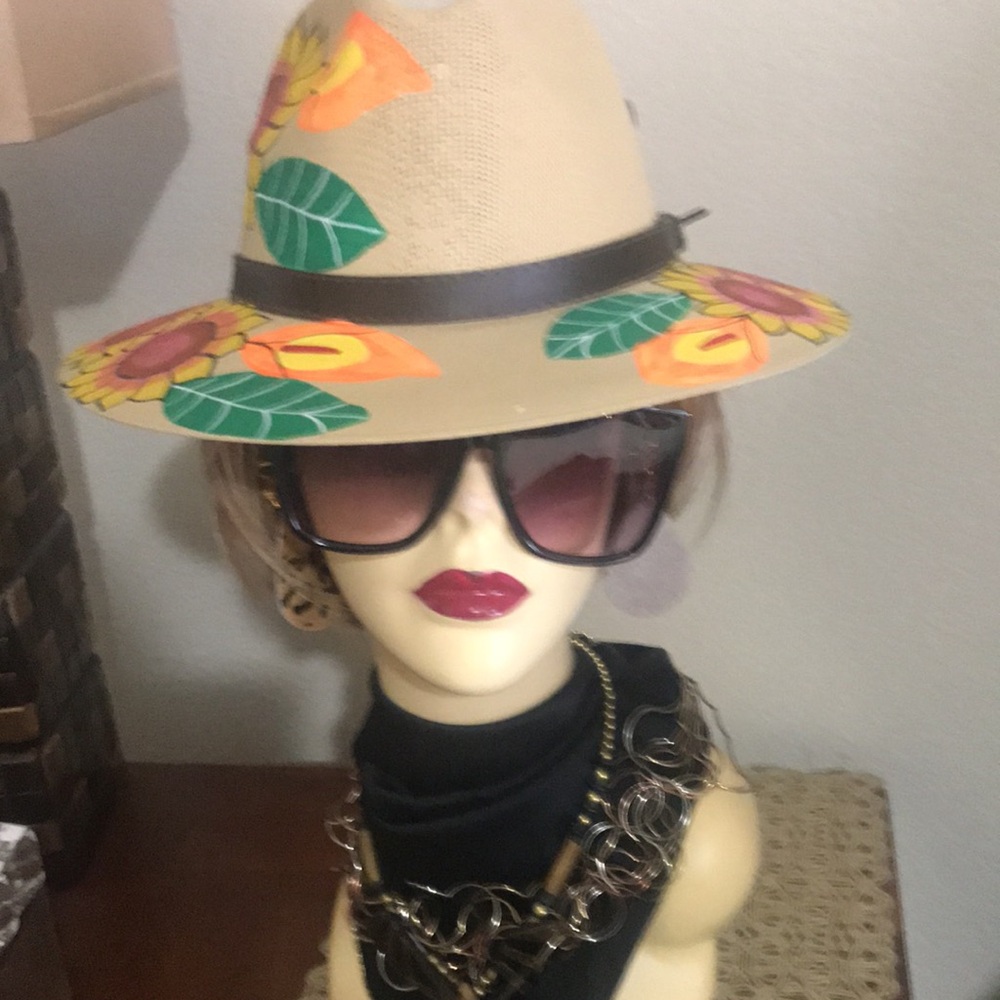 Floral Sun Hat with Black Band - Picture 4 of 14